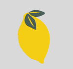 Yellow lemon fruit with two green leaves on top